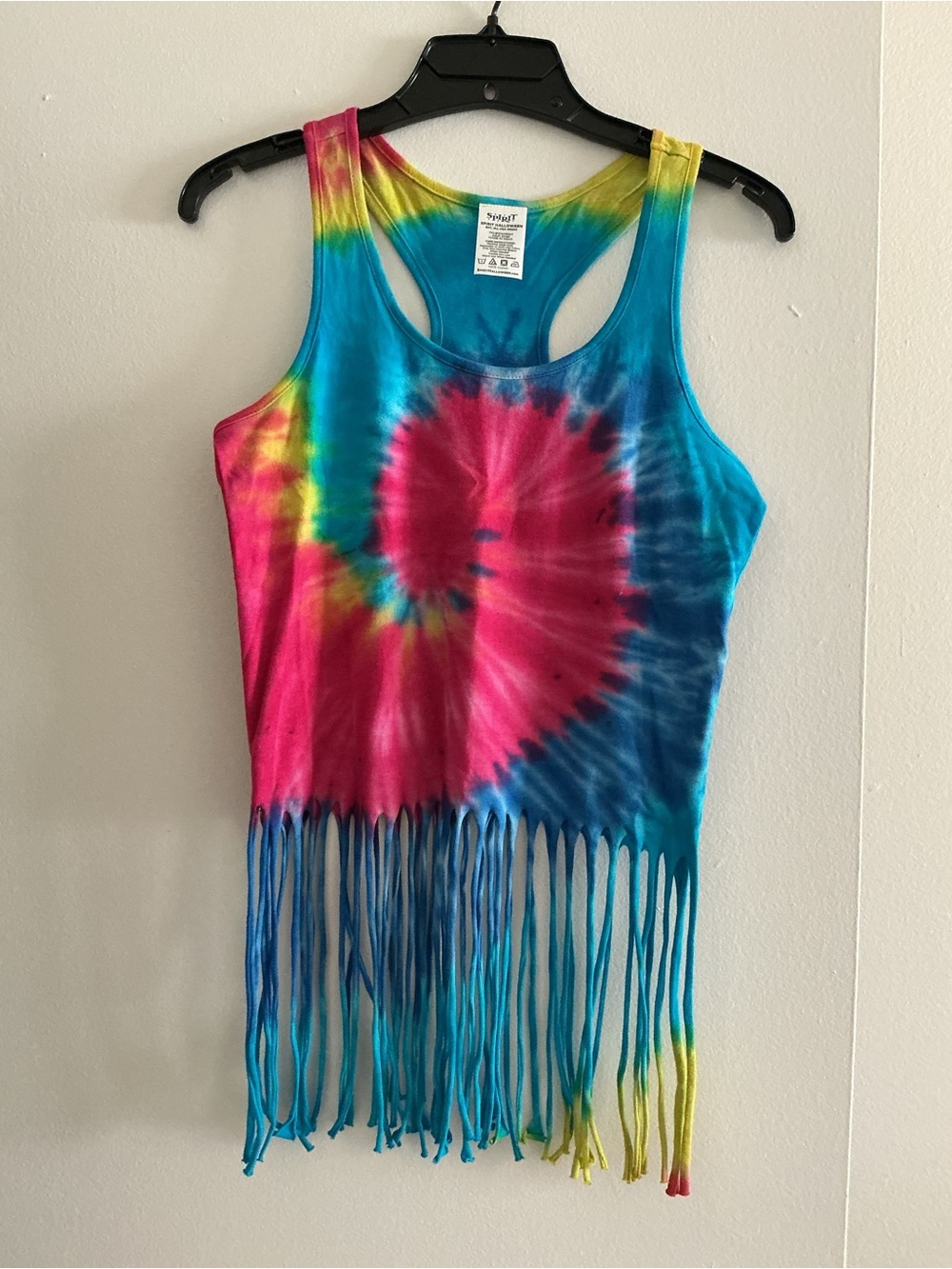 Spirit Halloween Rainbow Tie-Dye Fringe Racerback Tank - Adult Small